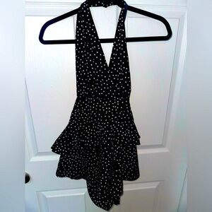pretty little thing polka dot ruffle romper